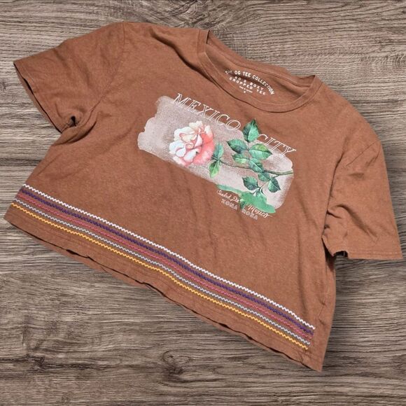 Aero OG Tee Collection 80s Boxy Brown Mexico City Graphic Croppef Tee - Picture 1 of 4